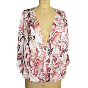 Vince Camuto Red and Black Swirl Blouse